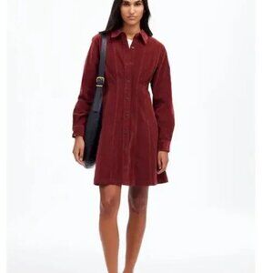 NWT Madewell Long-Sleeve Seamed Mini Dress Corduroy Burgundy Size 4